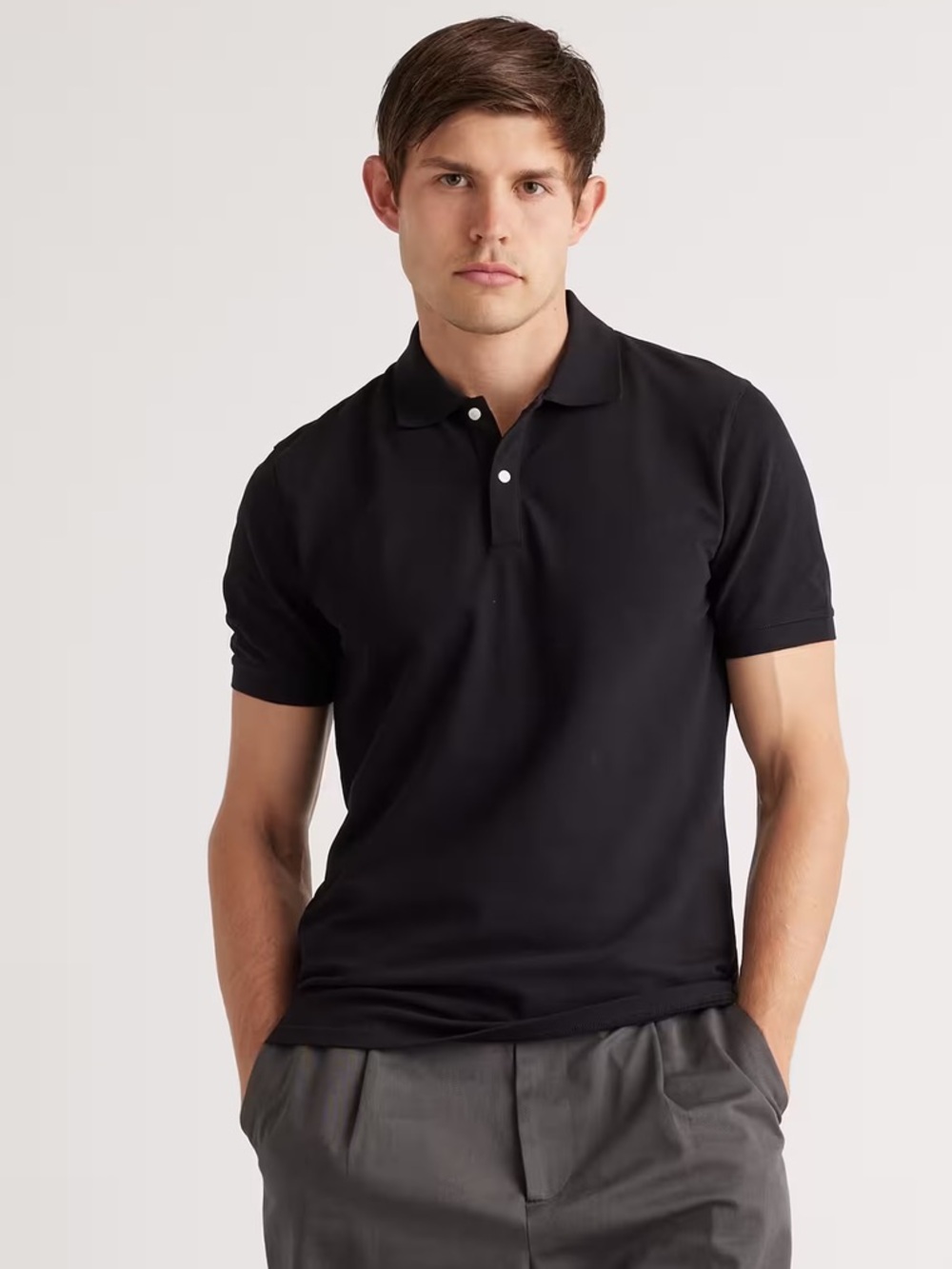 Quince Mens Organic Cotton Pique Polo Black